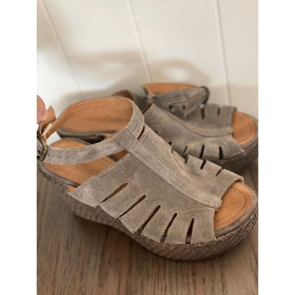 Sundance Ankle Strap Sandals Wedge Gray Size 36 EU or US 5.5-6 made in Italy